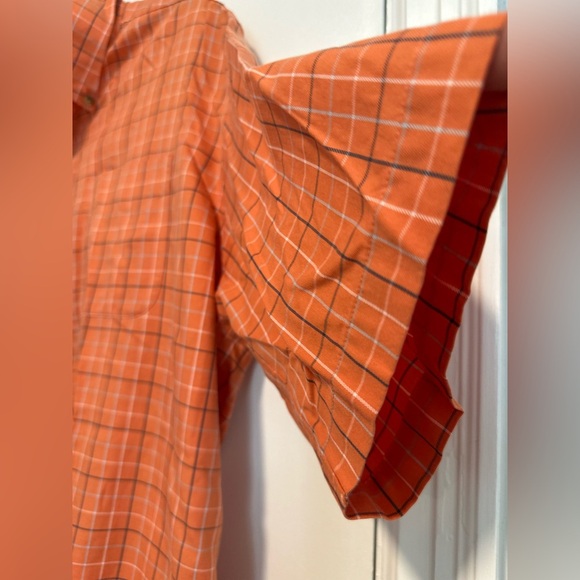 LLBean Mens Large Orange Plaid Traditional Fit Wrinkle Resist Short Sleeve - Picture 7 of 10